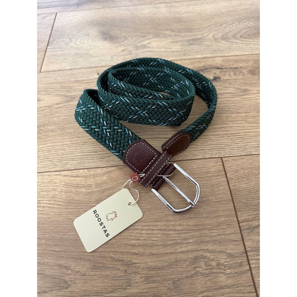 NEW ROOSTAS M NWT The Magazine woven belt green leather blend - Picture 2 of 6